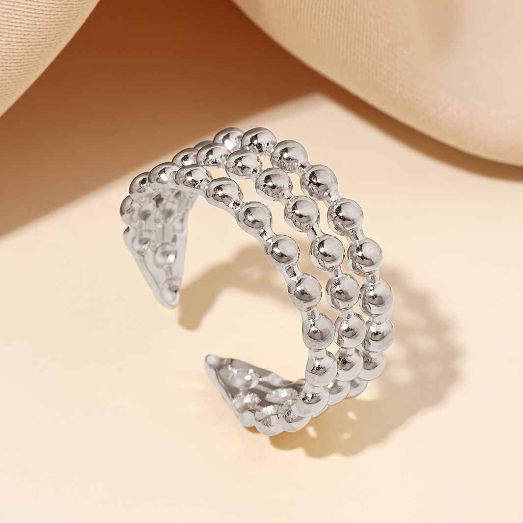 Triple Layer Hollow Bead Stainless Steel Ring